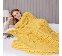 Ruankenshop Plaid Tricot Grosse Maille Grosse Laine pour Plaid Dessus De Canapé Jeté De Canapé Couvertures Et Plaids Jete De Canape Grande Taille Pled Canape Plaids Canapé 100X150,Yellow
