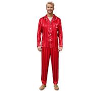 RuanMM - Ensemble de pyjama en satin pour homme, haut à manches longues et pantalon long, ensemble de pyjama soyeux, Rouge pur, M