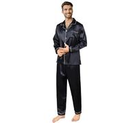 RuanMM - Ensemble de pyjama en satin pour homme, haut à manches longues et pantalon long, ensemble de pyjama soyeux, Noir pur, XXL