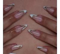 Ruarby 1 ensemble d'ongles artificiels à bout français - Faux ongles amovibles à presser - Amande - Couverture complète - Pour femme