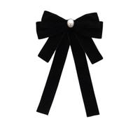 Ruarby Broche élégante en velours avec nœud papillon vintage pour femme avec strass et perles, Noir , Velvet black four le