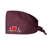 Ruarby Chapeau chirurgical universel respectueux de l'environnement pour soins du visage pour un usage quotidien et au travail, Cœur rouge vin, taille unique