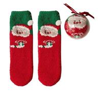 Ruarby Chaussettes chaudes en polaire corail sur le thème de Noël avec boules décoratives pour fête de famille, motif Père Noël, chaussons d'intérieur pelucheux pour femme, b, Taille unique