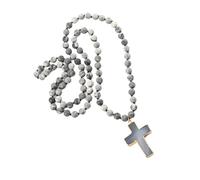 Ruarby Collier de perles élégant avec pendentif crucifix - Longueur réglable - Style ethnique - Bijoux tribaux élégants - Collier en pierre naturelle, taille unique, Comme décrit, Comme décrit.