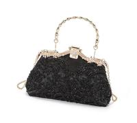 Ruarby Élégant sac à main de soirée pour femme avec motif floral et sangle de chaîne brodée, sac à bandoulière sac à main à bandoulière sac à main de culture traditionnelle, Noir , One Size