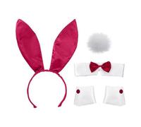Ruarby Ensemble de costume de lapins en peluche avec oreilles de lapin, bandeaux, nœuds, queues, serre-têtes avec nœud papillon, queue d'animal