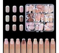Ruarby Faux ongles courts à presser à bout français - Faux ongles réutilisables en acrylique naturel