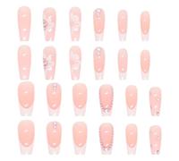 Ruarby Faux ongles en forme de cercueil à presser avec fleur - French White Tip - Manucure