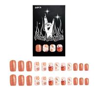 Ruarby Lot de 24 faux ongles carrés pour décoration d'Halloween avec fleurs citrouilles et accents