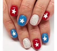 Ruarby Lot de 24 faux ongles courts ronds à coller le 4 juillet - Étoile à presser - Fournitures de manucure pour femme