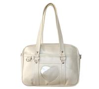 Ruarby Sac d'école japonais pour étudiante femme grande capacité épaule cœur messagers PU shopping école japonaise pour étudiant PU bandoulière grande épaule Ita, blanc, One Size
