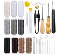 Ruasol 34 Pièces Kit de Couture Réparation Cuir de Rembourrage | Kit de Couture en Cuir, Kit d'outils D'artisanat en Cuir avec Couse AWL, Filetage de Couture, Aiguilles Pour Débutants