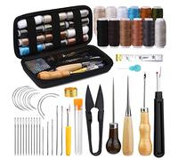 Ruasol Kit de couture en cuir, 48 pièces haute performance avec aiguilles à coudre, alêne, découseur, fil à coudre pour réparation, couture à la main, bricolage en cuir