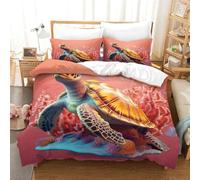 RUASVENNS Tortue de mer Housses De Couettes 3D Imprimé Housse De Couette pour Adultes Et Enfants Microfibr Parure De Lit E avec Fermeture À Glissière avec Taies 3 Pièces Double（200x200cm）