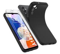 Ruayia 3 en 1 Coque pour Samsung Galaxy A14 5G/4G + [2 Protection écran],Slim Noir Matte Case,[Anti-Jaune] Silicone Bumper Cover TPU Coque,Souple Shockproof Jaunissement Housse - Mince Noir