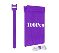 Ruayia Lot de 100 serre-câbles auto-adhésifs réutilisables - 12 x 150 mm - Câble de charge Hook & Loop Tape - Violet