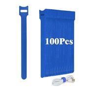 Ruayia Lot de 100 serre-câbles auto-adhésifs réutilisables - 12 x 150 mm - Câble de charge Hook & Loop Tape - Bleu