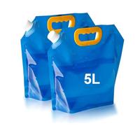 Ruayia Lot de 2 bidons d'eau pliables de 5 l - Avec poignée de transport - Avec couvercle étanche - Pour l'extérieur, le camping, la randonnée, les pique-niques - Bleu