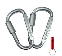 Ruayia Lot de 2 mousquetons avec fermeture à vis - En aluminium - Pour le camping, la pêche, la randonnée, les voyages - Avec 1 sifflet pour chien - Gris