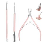Ruayia Lot de 3 pinces à cuticules, coupe-cuticules, coupe-cuticules, pousse-cuticules en acier inoxydable, pince à cuticules et grattoir à ongles, outil professionnel pour manucure et pédicure - Rose