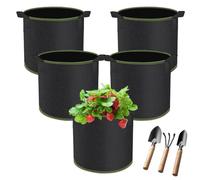 Ruayia Lot de 5 pots en tissu de 12 l + 3 outils de jardin, sac de plantation en tissu non tissé, indéchirable, avec poignées, pour balcon, terrasse, serre et jardin