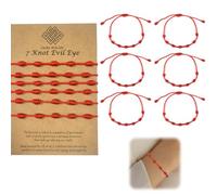 Ruayia Lot de 6 bracelets à cordon rouge, bracelet de protection à 7 nœuds pour femme, talisman réglable en cordon rouge, bracelets porte-bonheur pour filles, femmes, garçons et cadeau de fête des