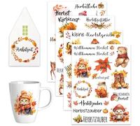 Rub On Lot de 4 feuilles de stickers d'automne avec dictons pour Thanksgiving et décoration pour Raysin Keraflott, meubles, verre et bois, 19 x 14 cm