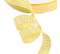 Ruban à carreaux de 50 yards 10 mm - Ruban décoratif en tissu à carreaux - Pour emballage cadeau de mariage, Noël, fête - Jaune