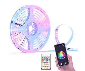 Ruban à LED 5M, Bande LED WiFi RGBWW Compatible avec Alexa, Google Home et Google Nest, Bande Lumineuse Intelligente Synchronise avec Rythme de Musique, Commande Vocale et Contrôle à Distance