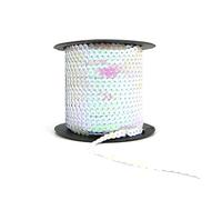 Ruban à paillettes de 6 mm avec ficelle métallique brillante pour décoration, couture, travaux manuels, décoration (AB blanc - 90 mètres)