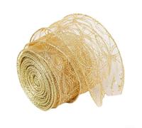 Ruban à paillettes en organza transparent avec motif tourbillon pailleté doré et bord métallique pour sapin de vacances, décorations de mariage (creux) 6,3 cm x 2 m