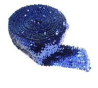 Ruban à paillettes stretch à 8 rangées de paillettes - 2 m - 7,5 cm - En tissu métallisé - Élastique - Paillettes plates - Pour couture - Bleu marine