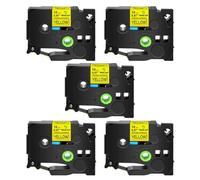 Ruban adhésif acrylique Compatible avec étiquettes, 6 à 24 Mm, noir sur blanc, jaune clair, Compatible avec TZE S231 S131 Compatible avec les fabricants d'étiquettes, 5 paquets(5PK Black on yellow)