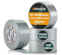 Ruban Adhésif Argent-4 Rouleaux de Ruban en Tissu 50m x 50mm-Duct Tape extra fort-Gaffer Tape Imperméable-Ruban Adhésif Gris puissant pour une utilisation Intérieure et Extérieure