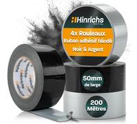 Ruban Adhésif Argent/Noir-4 Rouleaux De Ruban En Tissu 50m X 50mm-Duct Tape Extra Fort-Gaffer Tape Imperméable-Ruban Adhésif Puissant Pour Une Utilisation Intérieure Et Extérieure