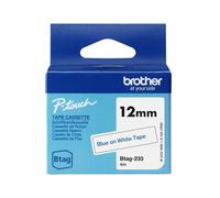 Ruban adhésif Brother BTAG-233 Bleu/Blanc 12mm (Non Laminé) - Compatibilité P-touch PT-N10/N20/N25BT - Longueur 4m