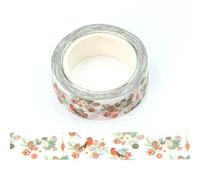 Ruban adhésif décoratif blanc en relief pour scrapbooking et cartes Motif rouge-gorge et fleurs d'hiver 15 mm x 10 m