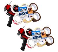 Ruban Adhésif d'Emballage Kit Dévidoir et 6 Rouleaux Rubans Adhésifs Marron Transparent Fragile pour Cartons Déménagement et Colis (Dévidoir Pistolet 6 Rouleaux Mix, Lot de 2)