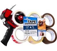 Ruban Adhésif D'emballage Kit Dévidoir Et 6 Rouleaux Rubans Adhésifs Marron Transparent Fragile Pour Cartons Déménagement Et Colis (Dévidoir Pistolet 6 Rouleaux)