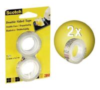 Scotch Ruban adhésif double-face — 2 rouleaux, 12 mm x 6,3 m — Idéal pour le bureau et l'école