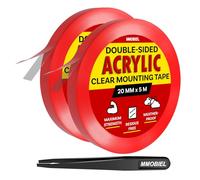 Ruban Adhésif Double Face Acrylique [2 Pack] - 5m x 20mm Adhésif Intérieur / Extérieur - Transparent Nano Amovible - Ruban Suspension Image, Ruban Tapis, Imperméable à l'Eau - incl. Pince Épiler