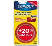 Ruban adhésif double face Cyanolit Koltout Express 3 m x 19 mm + 20%