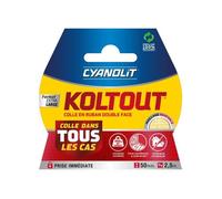 Ruban adhésif double face - CYANOLIT - Koltout ruban XXL - 2.5 x 49 mm - Haute adhérence - Discret et résistant
