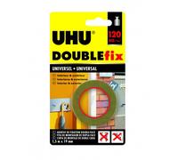 UHU Doublefix Universel - Ruban adhésif double face, ultra fort, résistance à 120 Kg, blanc, rouleau de 1,50 M X 19 mm