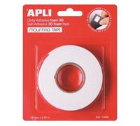 APLI 13986 Ruban adhésif double face en mousse Blanc 19 mm x 2,28 m