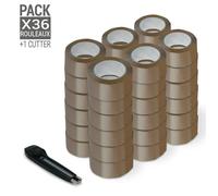 Ruban Adhésif Marron large Pack spécial emballage de 36 rouleaux de 66m + 1 cutter adhésif Polypropylène Silencieux largeur 50mm