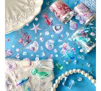 Ruban adhésif Scrapbooking with Sea, 3 rouleaux PET Washi Tape Set, Ozeane Scrapbook Stickers for Scrapbooking, Jahreszeiten, Journaling, Bullet Journal, DIY Crafts, Gift Wrapping (Deep Glimmer 1)