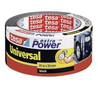 Tesa extra Power Universal Ruban Adhésif Toile - Tenue extra forte - Duct Tape pour les Réparations, la Fixation, l'Étanchéité et plus Encore - Noir - 1 Rouleau - 25 m x 50 mm