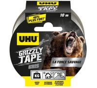 UHU Grizzly tape - Ruban adhésif toilé waterproof pour réparer, consolider, colmater, connecter, ultra fort et durable, gris, 10mx50mm