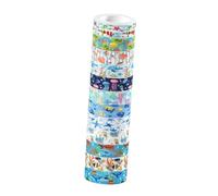 Ruban Adhésif Washi Créatures Marines Bleu, Lot de 12 Set de Rouleaux | Papier Transparent, Adhérence sur Surfaces Texturées, pour Cartes, Enveloppes et Étiquettes